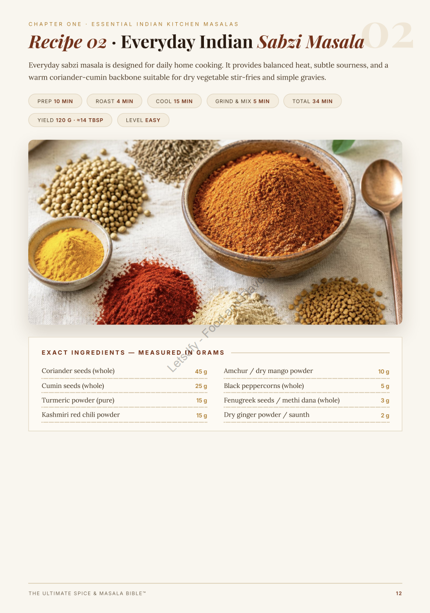 Recipe 02 — Everyday Indian Sabzi Masala ingredients