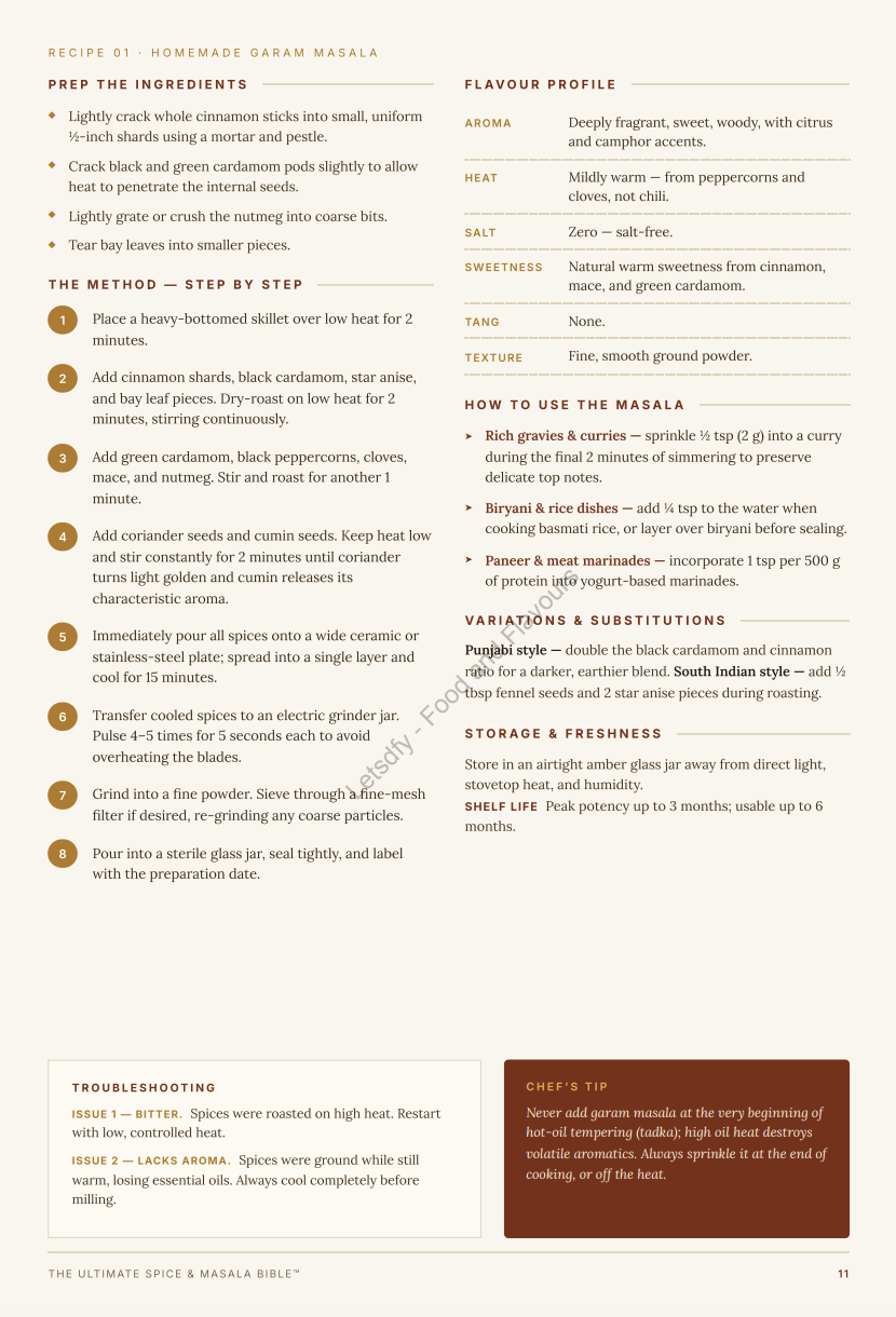 Recipe 01 — Garam Masala method, flavour profile and chef's tip